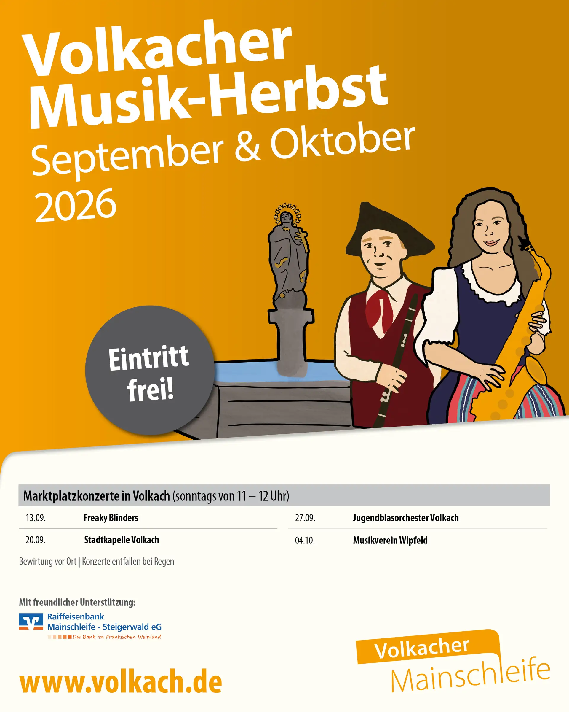 Musik-Herbst auf dem Marktplatz in Volkach: Vier Sonntagskonzerte im September und Oktober