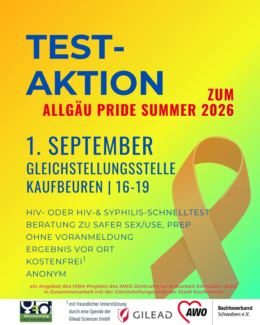 HIV-Testaktion beim Allgäu Pride Summer 2026 in Kaufbeuren