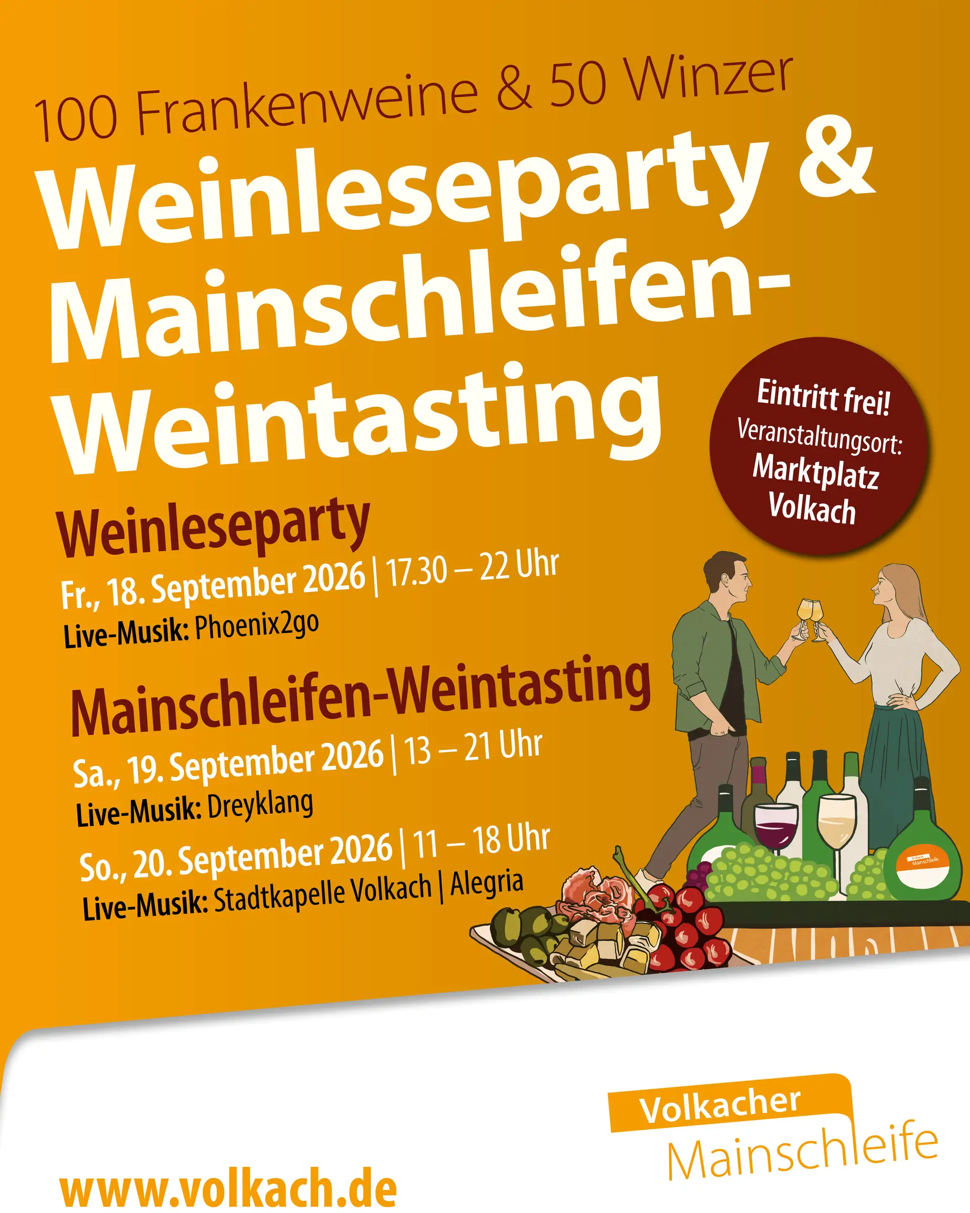 Volkach lädt zum Mainschleifen-Weintasting und zur Weinleseparty ein