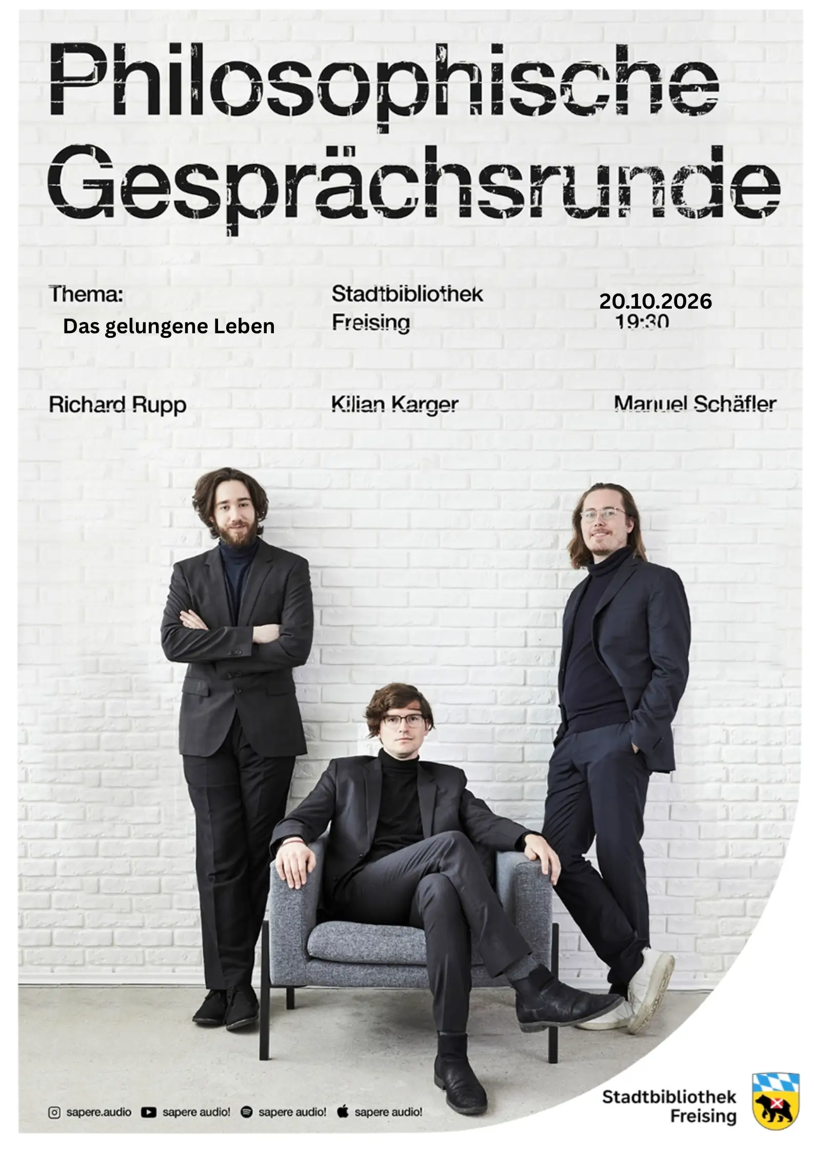 Plakat zur philosophischen Gesprächsrunde „Das gelungene Leben“ in der Stadtbibliothek Freising.